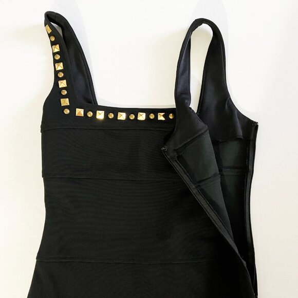 Vintage Cache Black Midi Sheath Dress with Gold/Bronze Studs | Size 4 | EUC - Picture 5 of 12